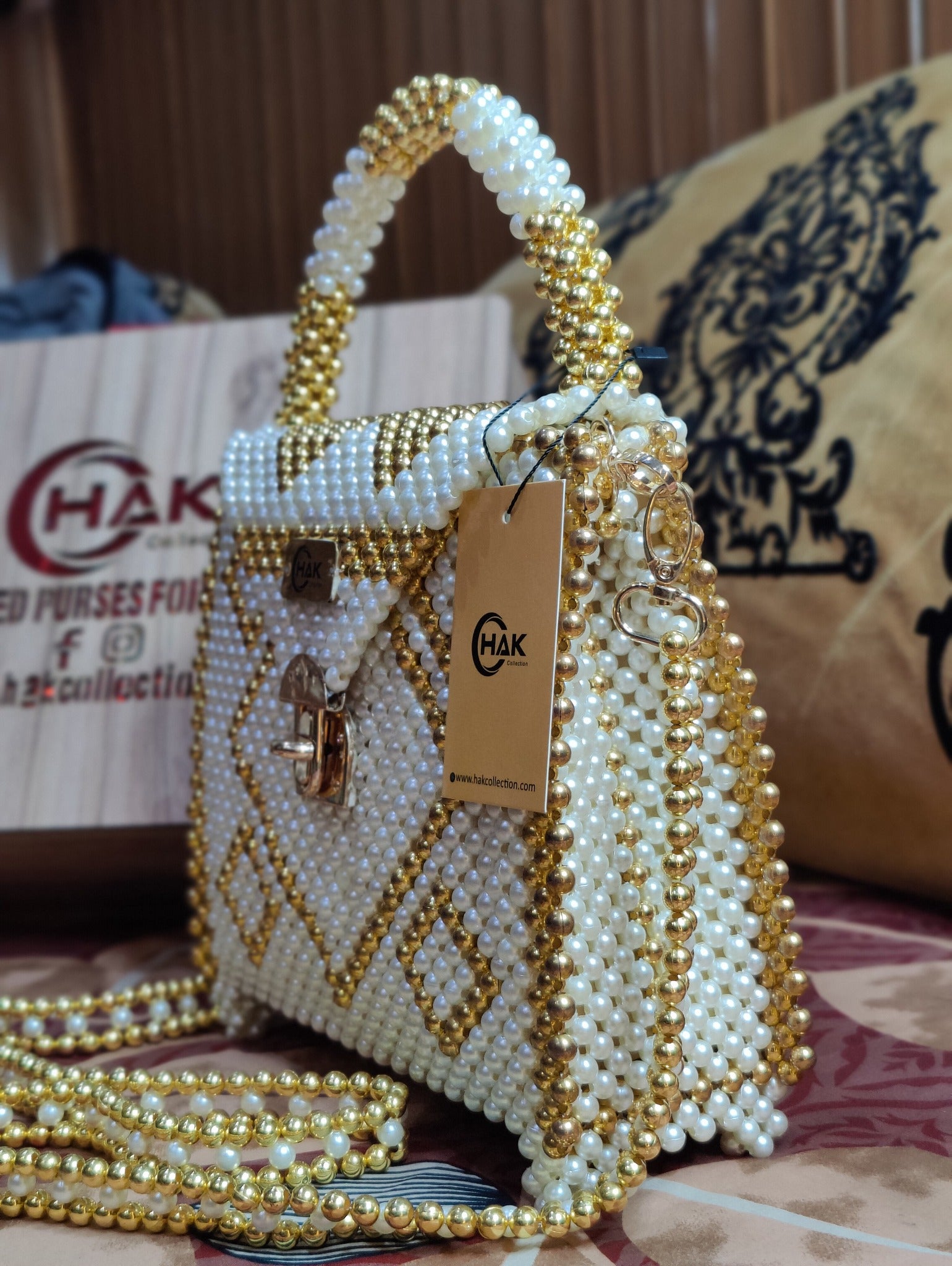 Golden&White Beaded Bag