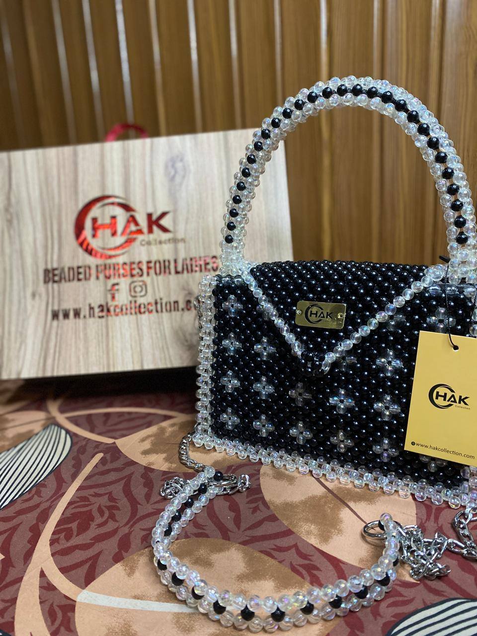 Black&White Crystal Beaded Purse