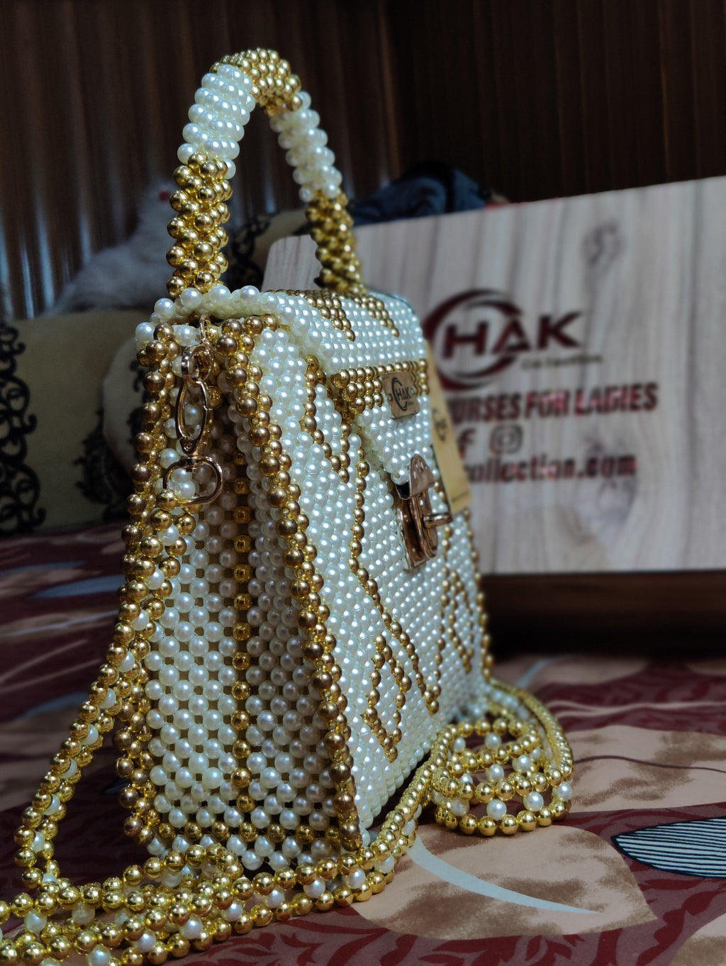 Golden&White Beaded Bag