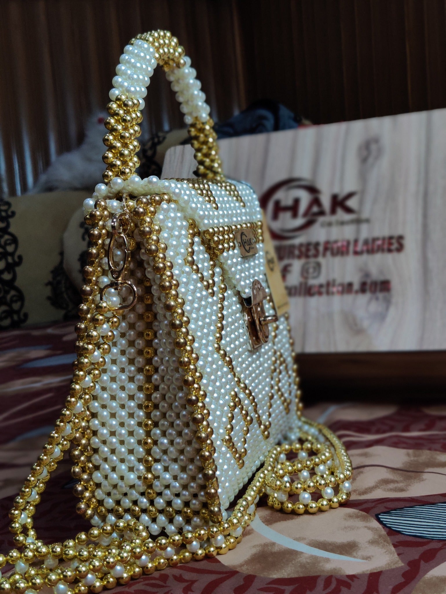 Golden&White Beaded Bag