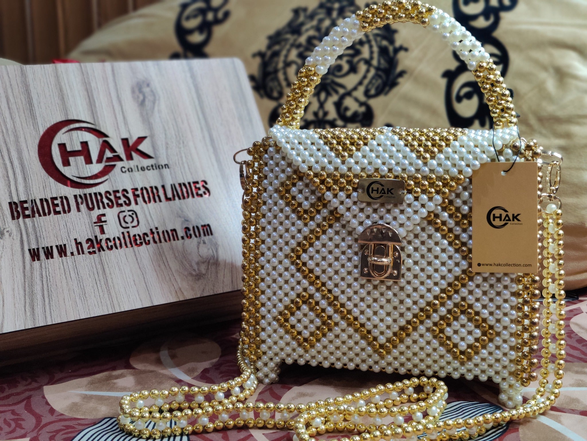 Golden&White Beaded Bag