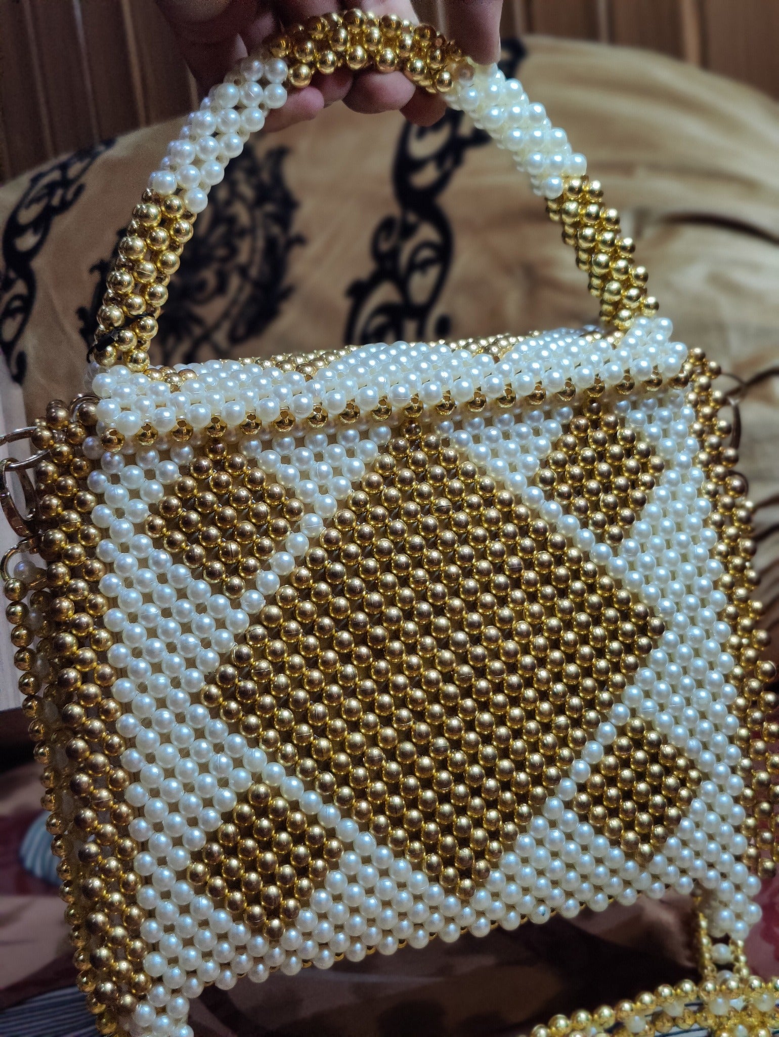 Golden&White Beaded Bag