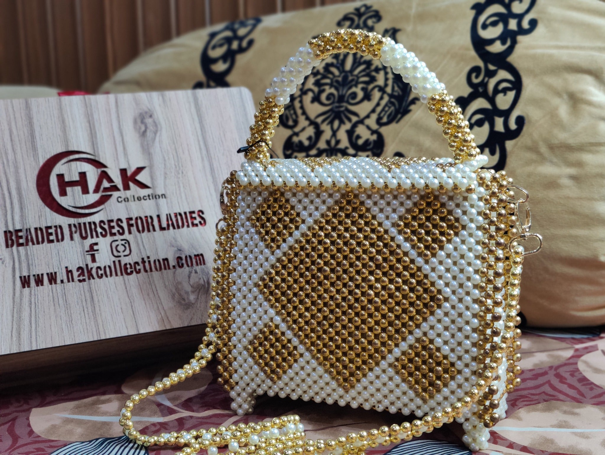 Golden&White Beaded Bag