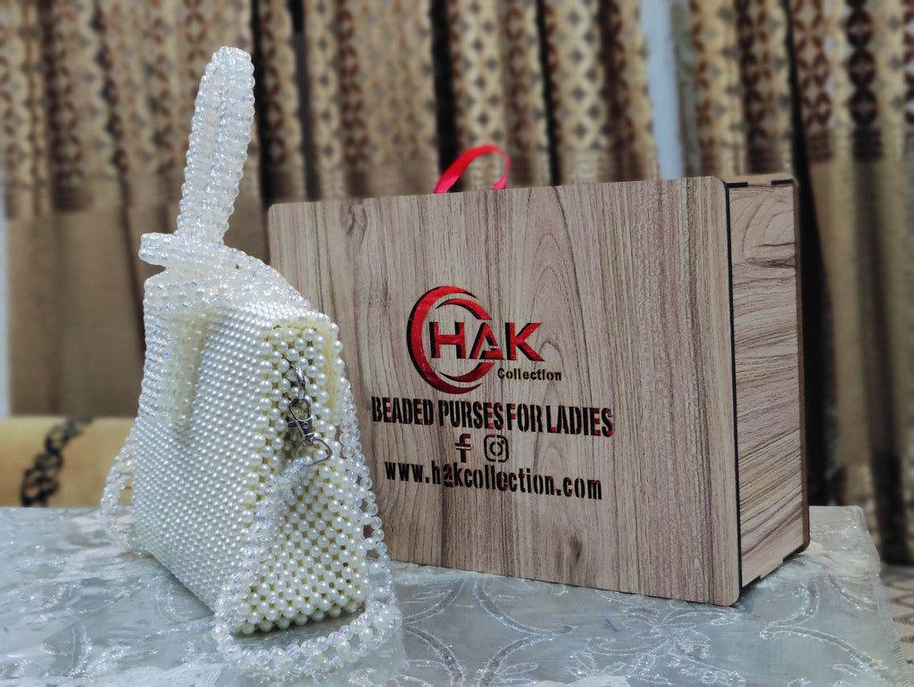 White Pearl Beaded Bridal Bag