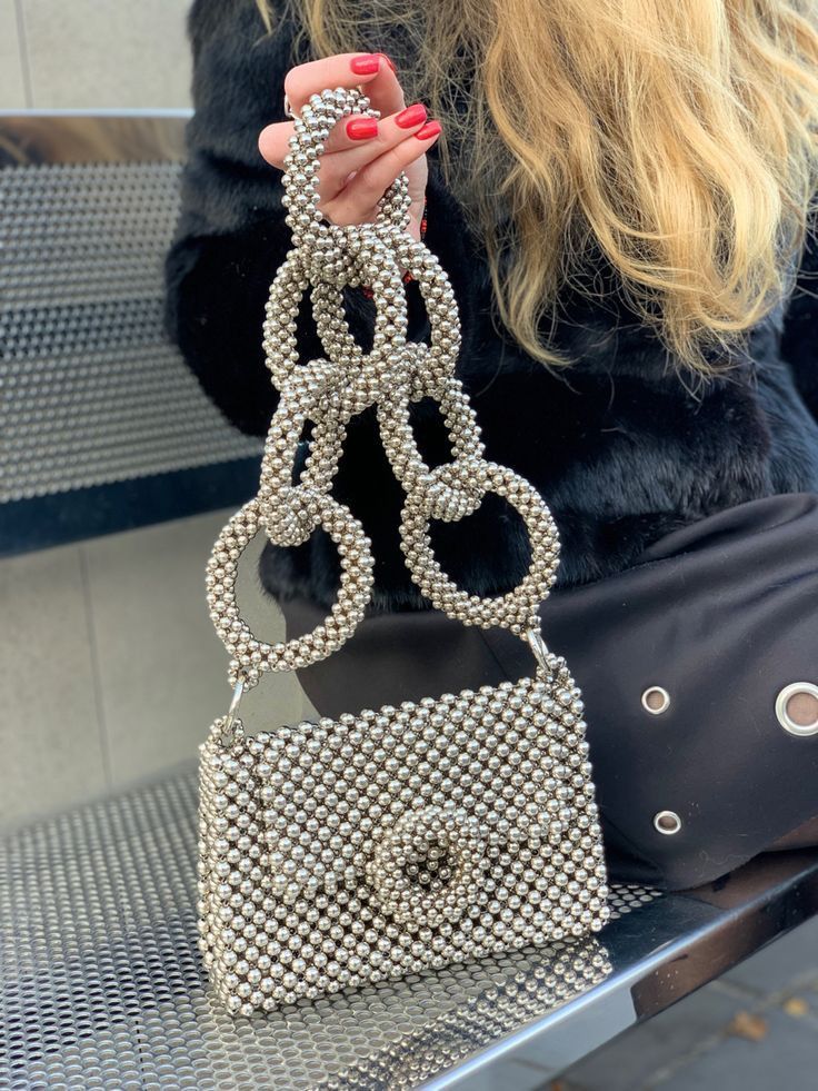 Silver Beaded Bridal Bag