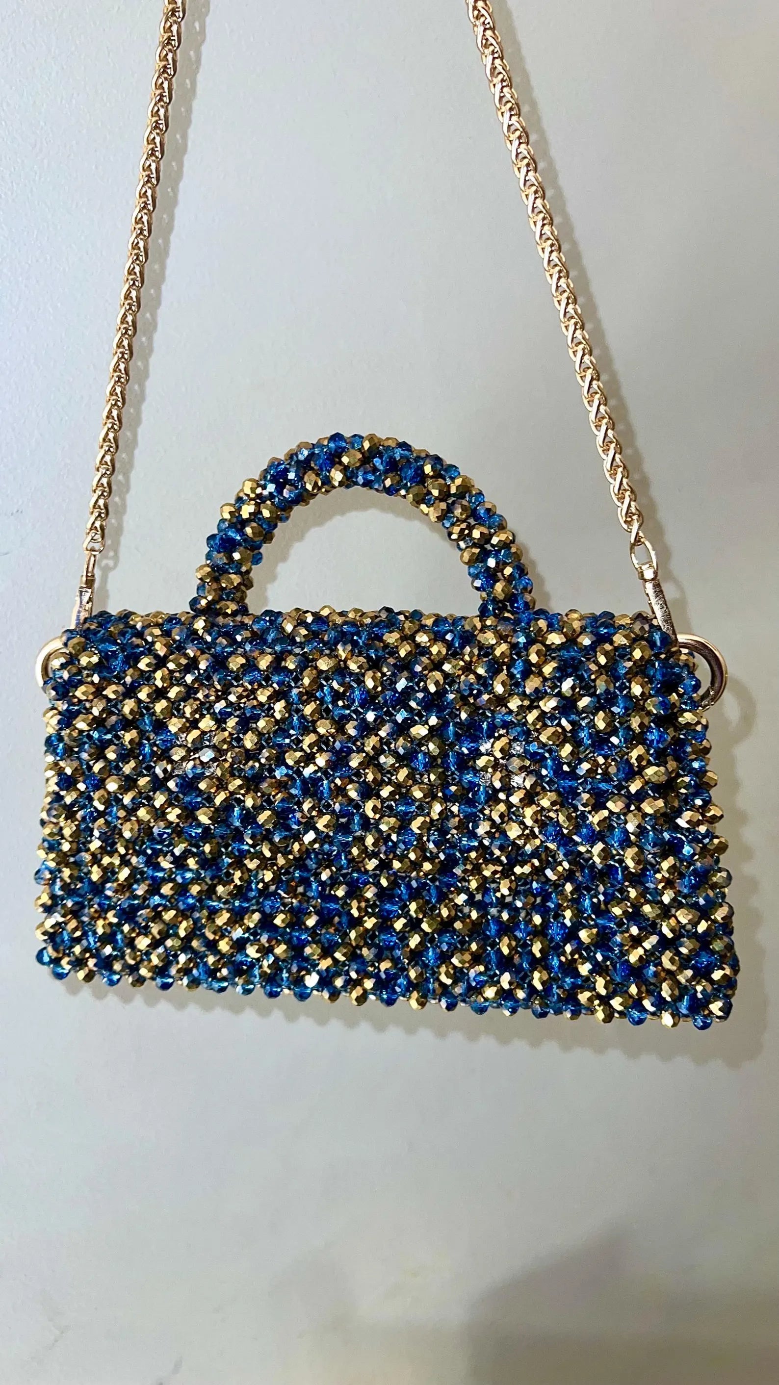 Blue Crystal Glass Beaded Bag