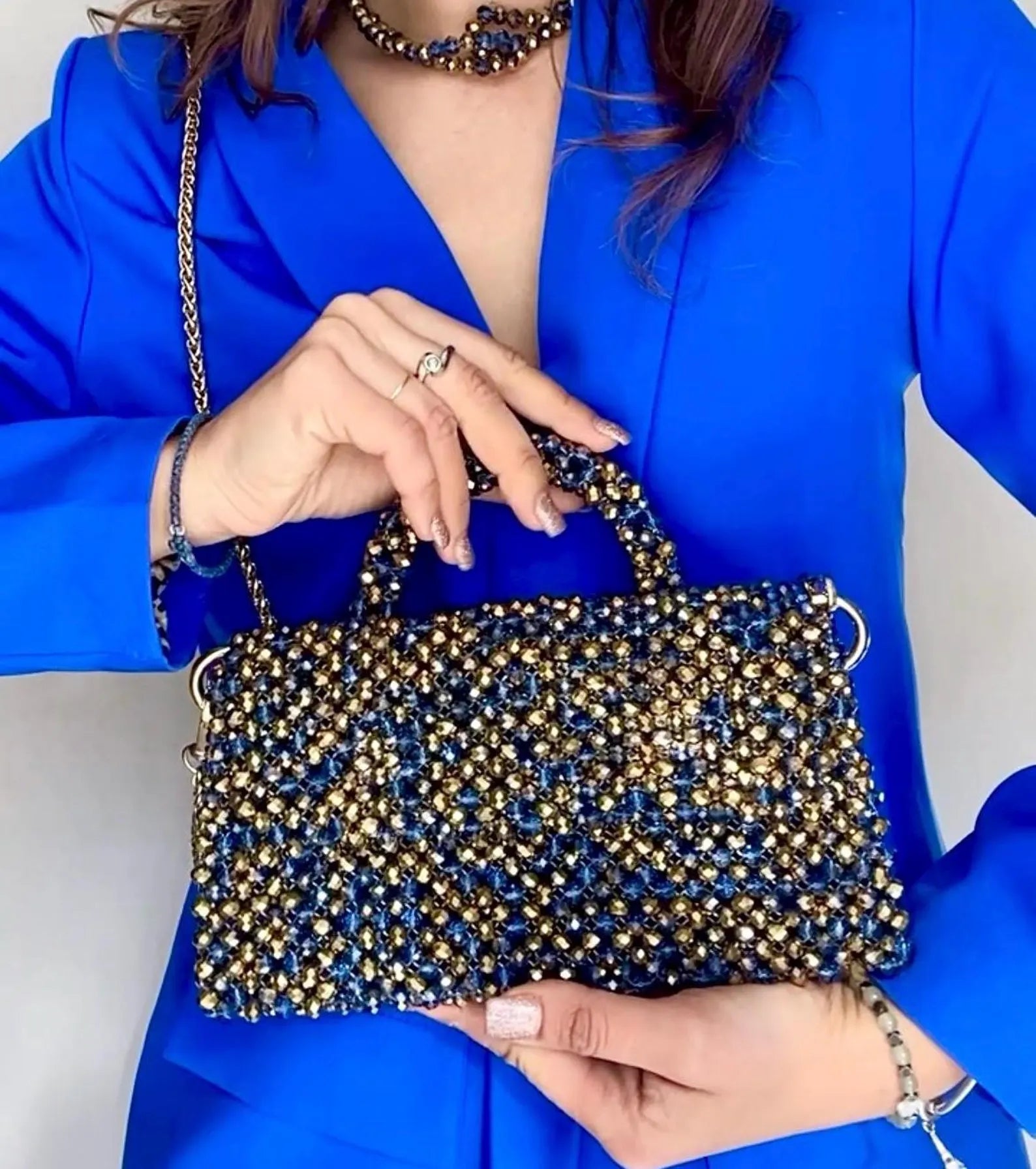 Blue Crystal Glass Beaded Bag