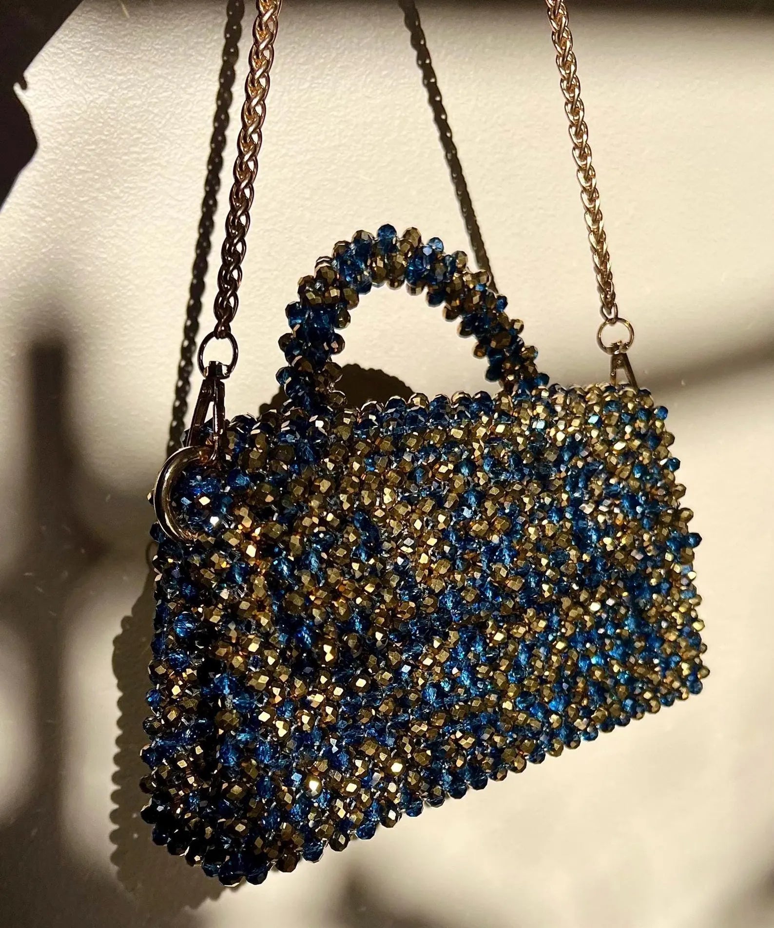 Blue Crystal Glass Beaded Bag