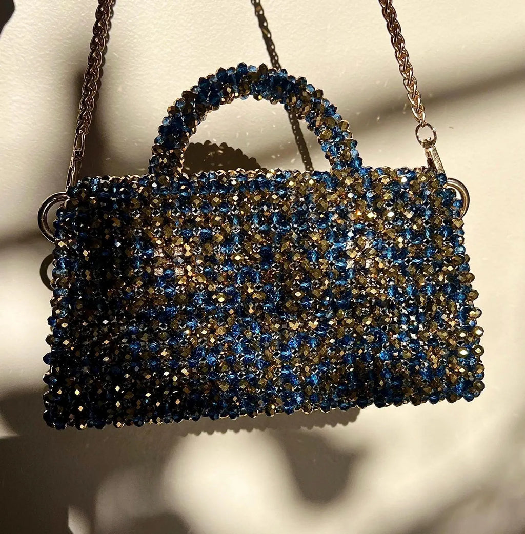 Blue Crystal Glass Beaded Bag