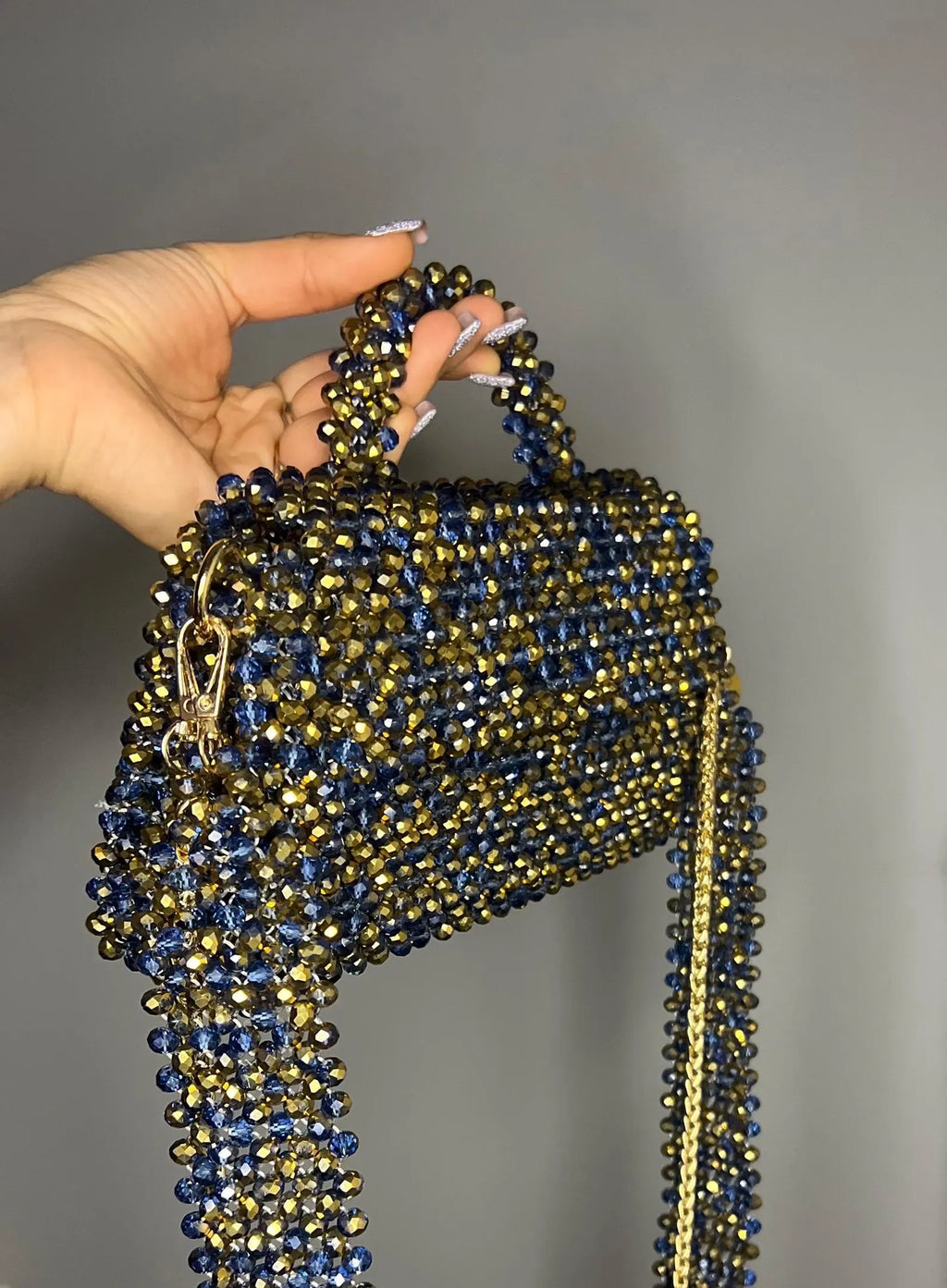 Blue Crystal Glass Beaded Bag