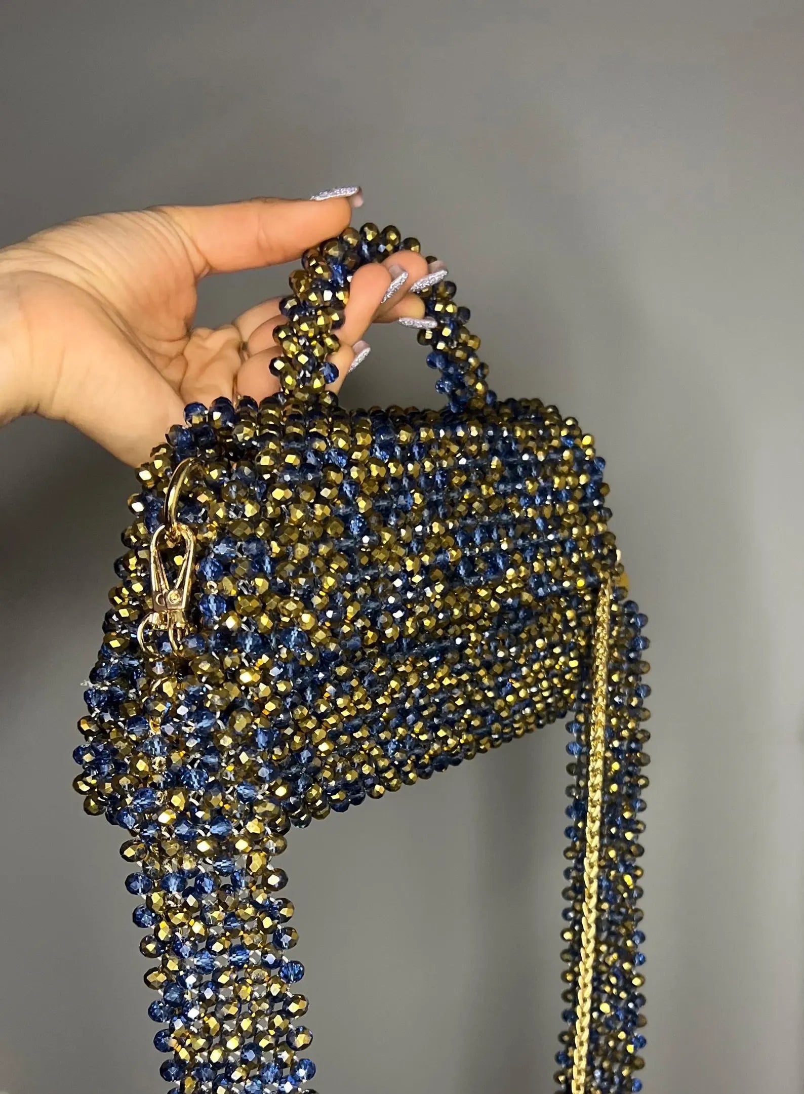 Blue Crystal Glass Beaded Bag